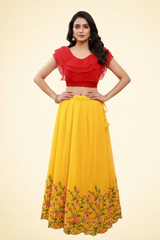 Yellow Georgette Handwork Lehenga with Blouse