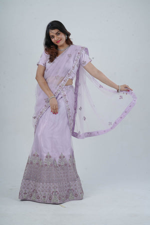 Lavender Soft Net Lehenga Set with Stone & Embroidery