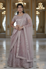 Purple Soft Net Lehenga with Embellished Crop Top