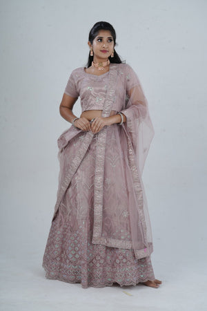 Purple Soft Net Lehenga with Embellished Crop Top