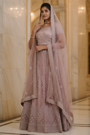 Purple Soft Net Lehenga with Embellished Crop Top