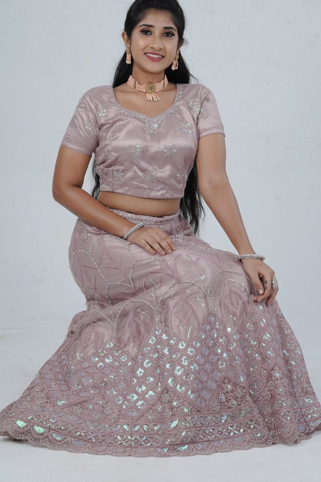 Designer Soft Net Lehenga with Embellished Crop Top - Indian Elegance LEHENGA JCS Fashions