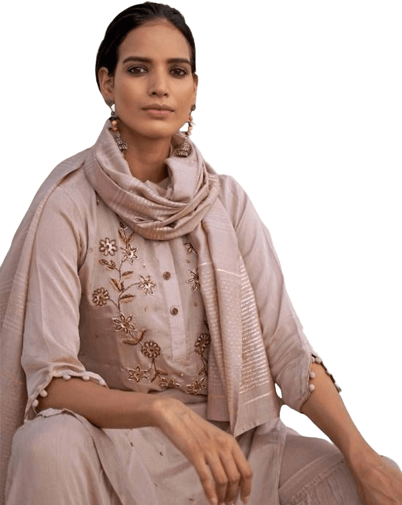 Designer Viscose Silk Sharara Set with Handwork Jacquard Dupatta Kurti JCS Fashions Brown Medium (38)