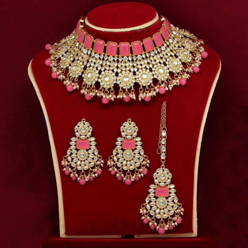 Pink Kundan and Imitation Pearls Neck Set