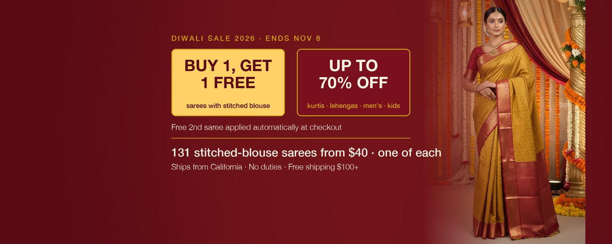Diwali Sale 2026: Buy 1 Get 1 Free on sarees with stitched blouse, up to 70% off kurtis, lehengas, men's and kids ethnic wear