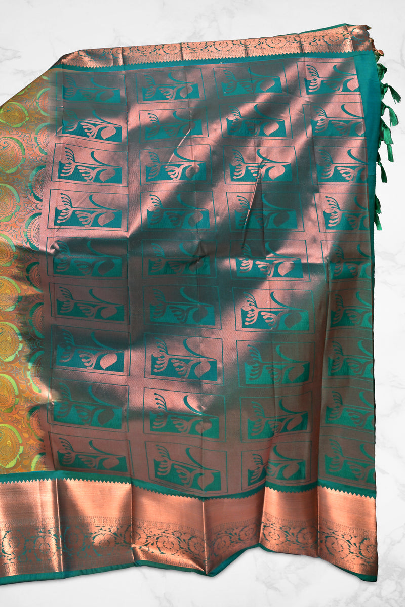 Timeless Kanchipuram Tissue Silk Saree with Golden Zari Work