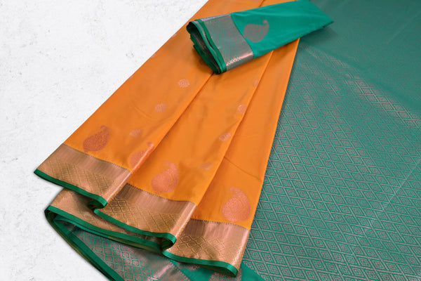 Opulent Copper Zari Saree with Grand Pallu & Dual Border -JCS Fashions
