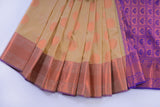 Elegant Dual-Border Saree with Copper Zari and Peacock Motifs