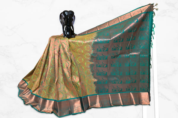 Timeless Kanchipuram Tissue Silk Saree with Golden Zari Work