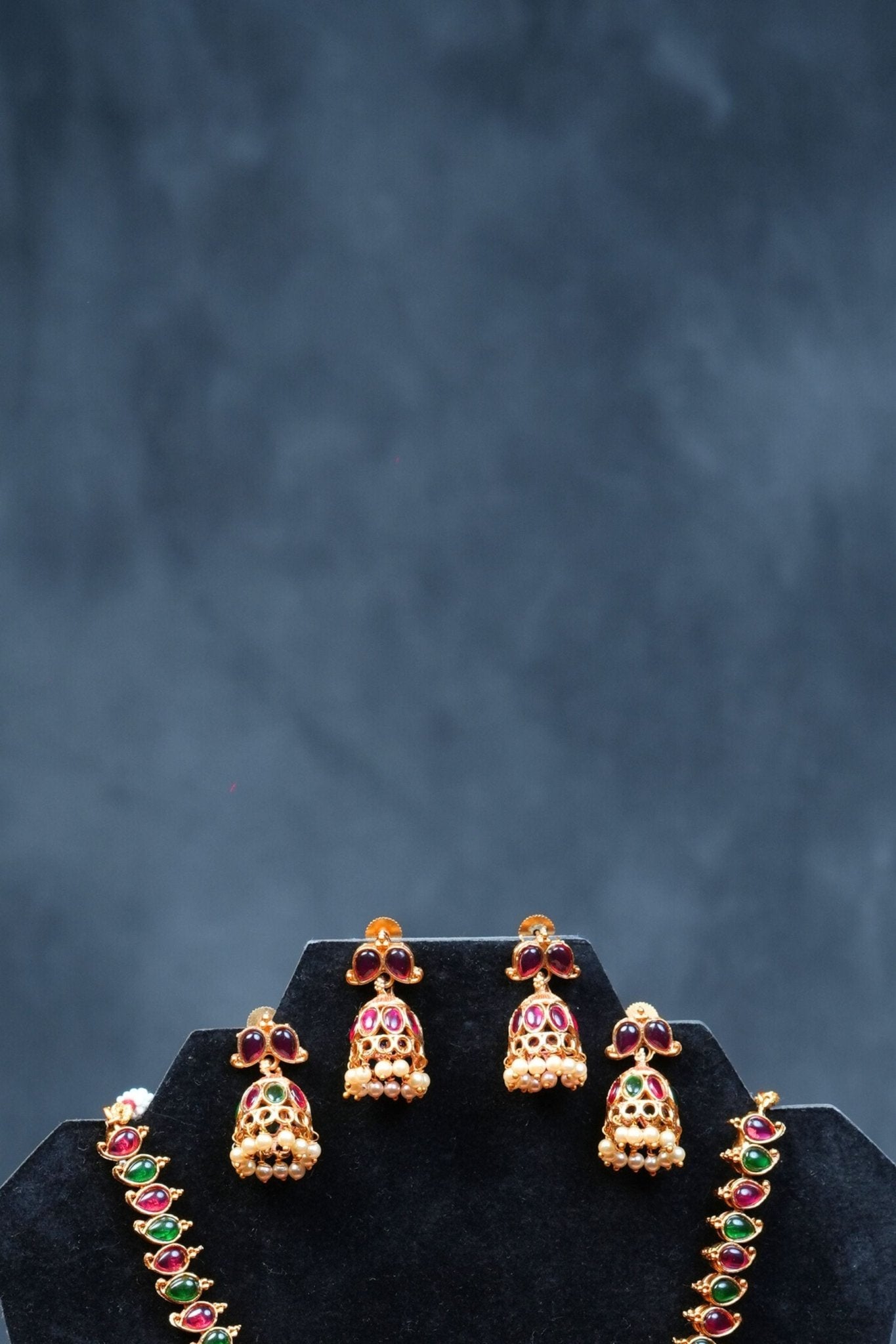 Dual Elegance: Matte Finish Neckset with Pink & Green Stones Jewelry JCS Fashions