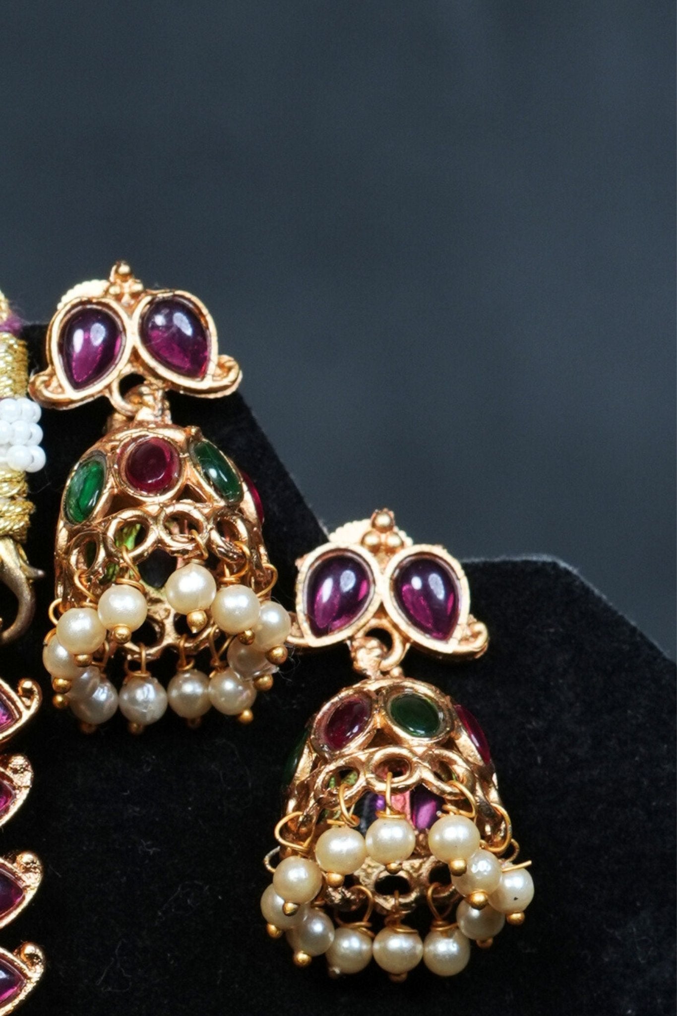Dual Elegance: Matte Finish Neckset with Pink & Green Stones Jewelry JCS Fashions