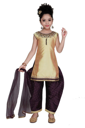 Beige Girls' Frock Dual Tone Kid's Patiala Salwar