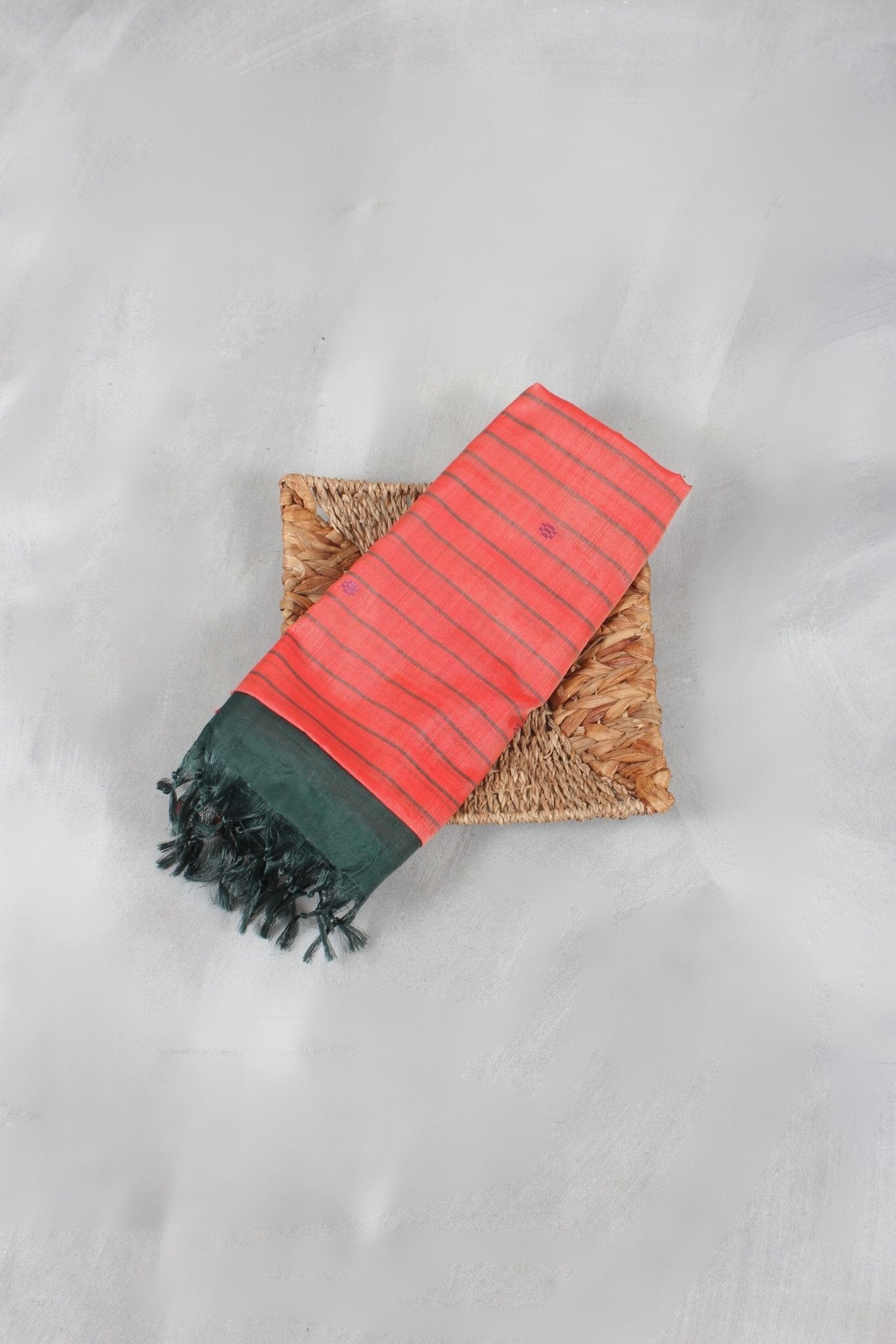 Eco-Chic Borderless Banana Pith Saree - Handcrafted Sustainable Elegance Saree JCS Fashions Orange & Green 5.5 meters
