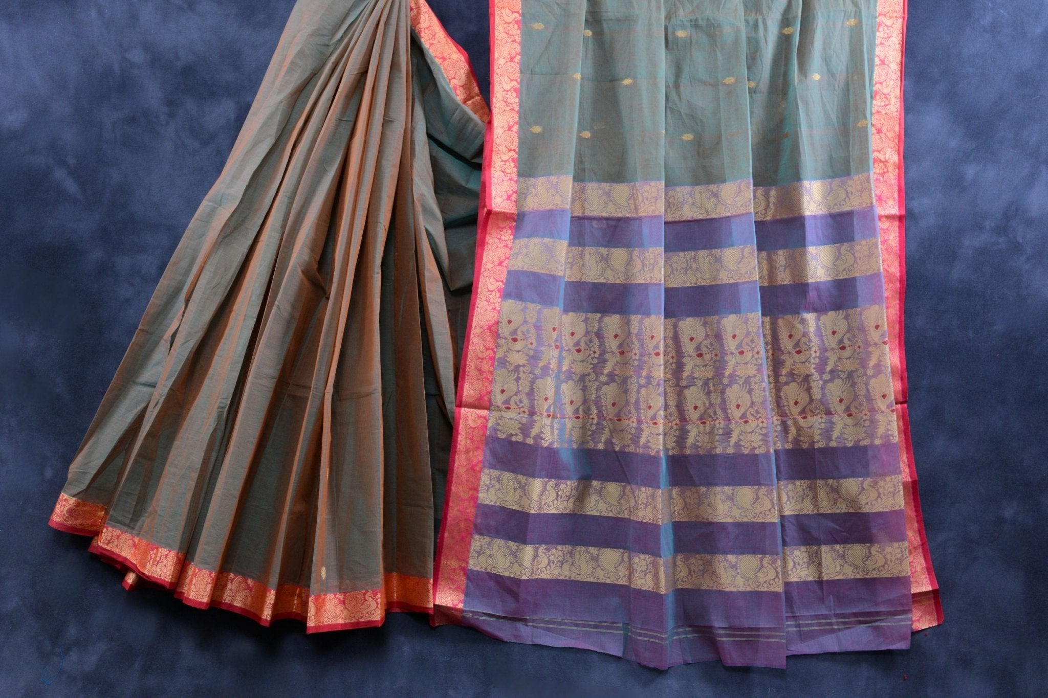 Elegant 100% Cotton Saree with Richly Woven Pallu - Indian Aesthetics Saree JCS Fashions