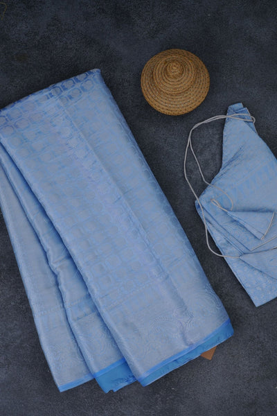 Elegant Dupion Silk Saree with Silver Zari Peacock Design & Regal Border Saree JCS Fashions Blue 5.5 meters