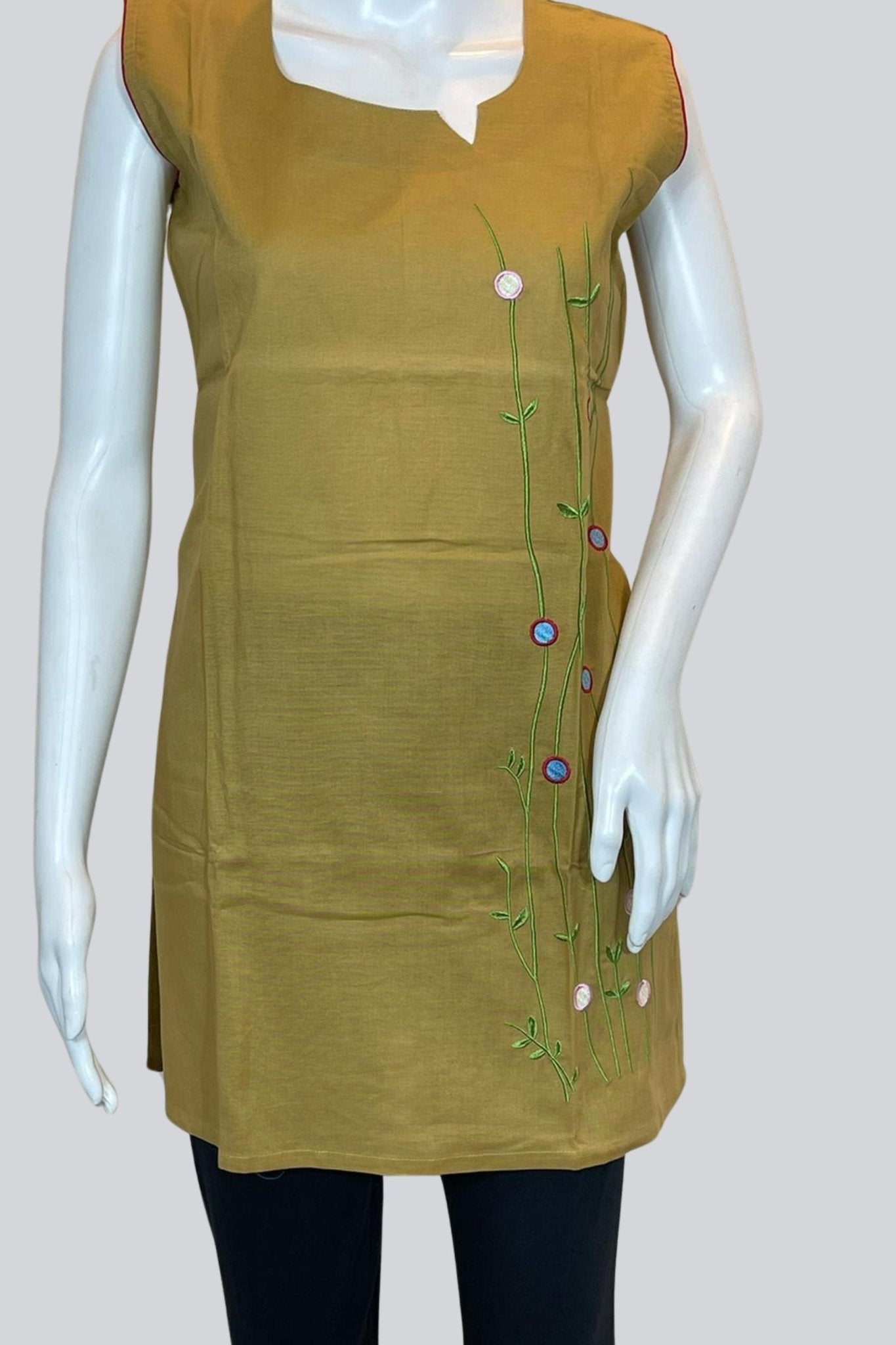 Elegant Embroidered Cotton Kurti: 31" Length, Stylish Short Sleeves - JCS Fashions