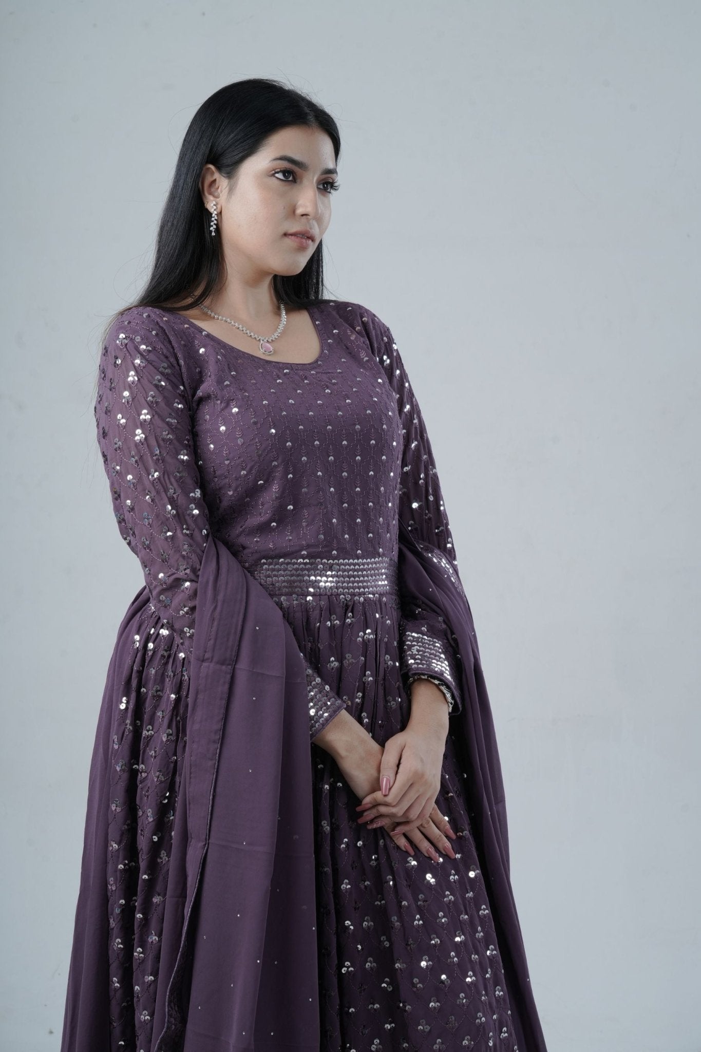 Elegant Georgette Gown with Sparkling Sequins and Silk Santoon Pants KURTI JCS Fashions