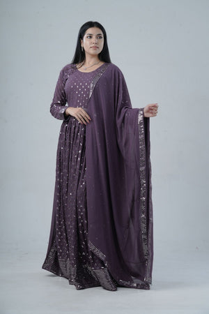 Purple Georgette Gown with Sequins and Silk Santoon