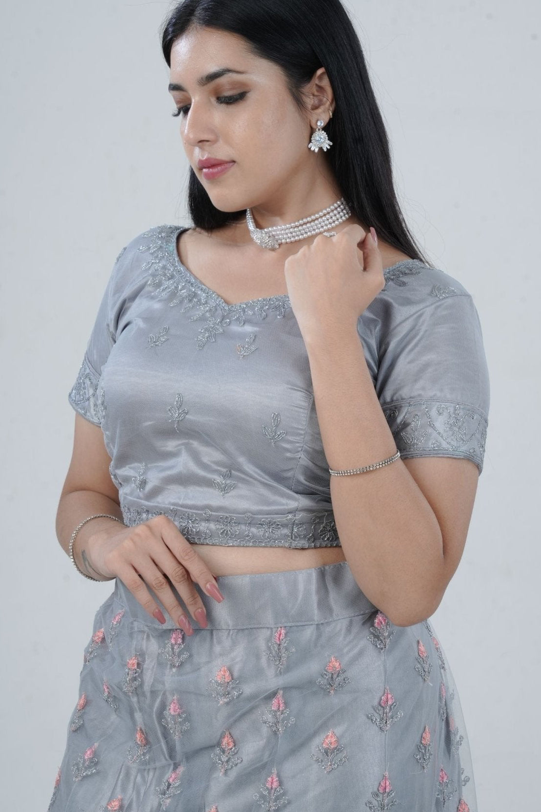 Elegant Glitter Embroidery Designer Soft Net Lehenga with Crop Top LEHENGA JCS Fashions