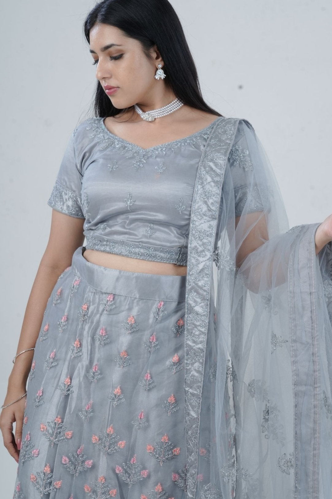 Elegant Glitter Embroidery Designer Soft Net Lehenga with Crop Top LEHENGA JCS Fashions