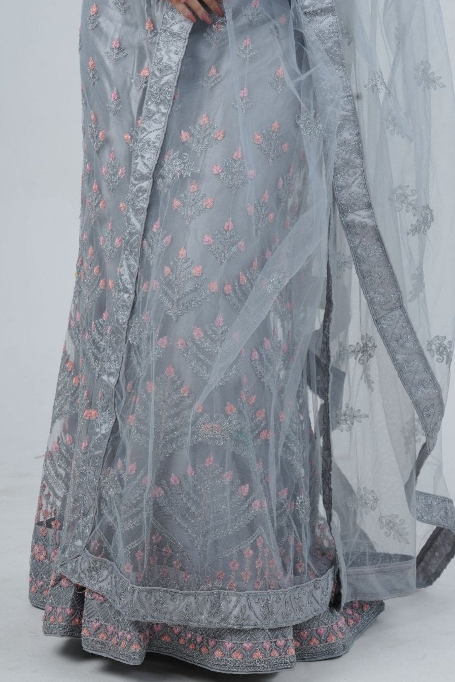 Elegant Glitter Embroidery Designer Soft Net Lehenga with Crop Top LEHENGA JCS Fashions