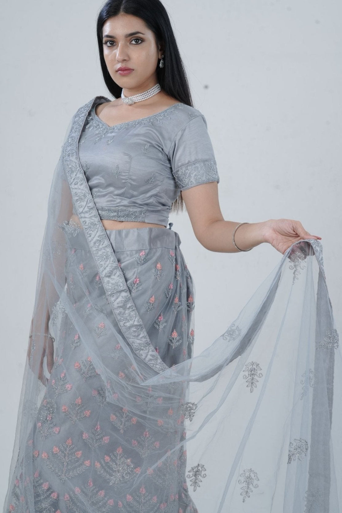 Elegant Glitter Embroidery Designer Soft Net Lehenga with Crop Top LEHENGA JCS Fashions