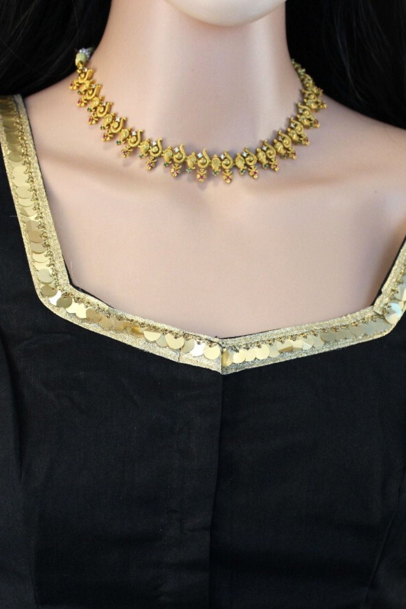 Elegant Gold Polish Stone Neck Set – Timeless Sparkle and Grace Necklace JCS Fashions Gold