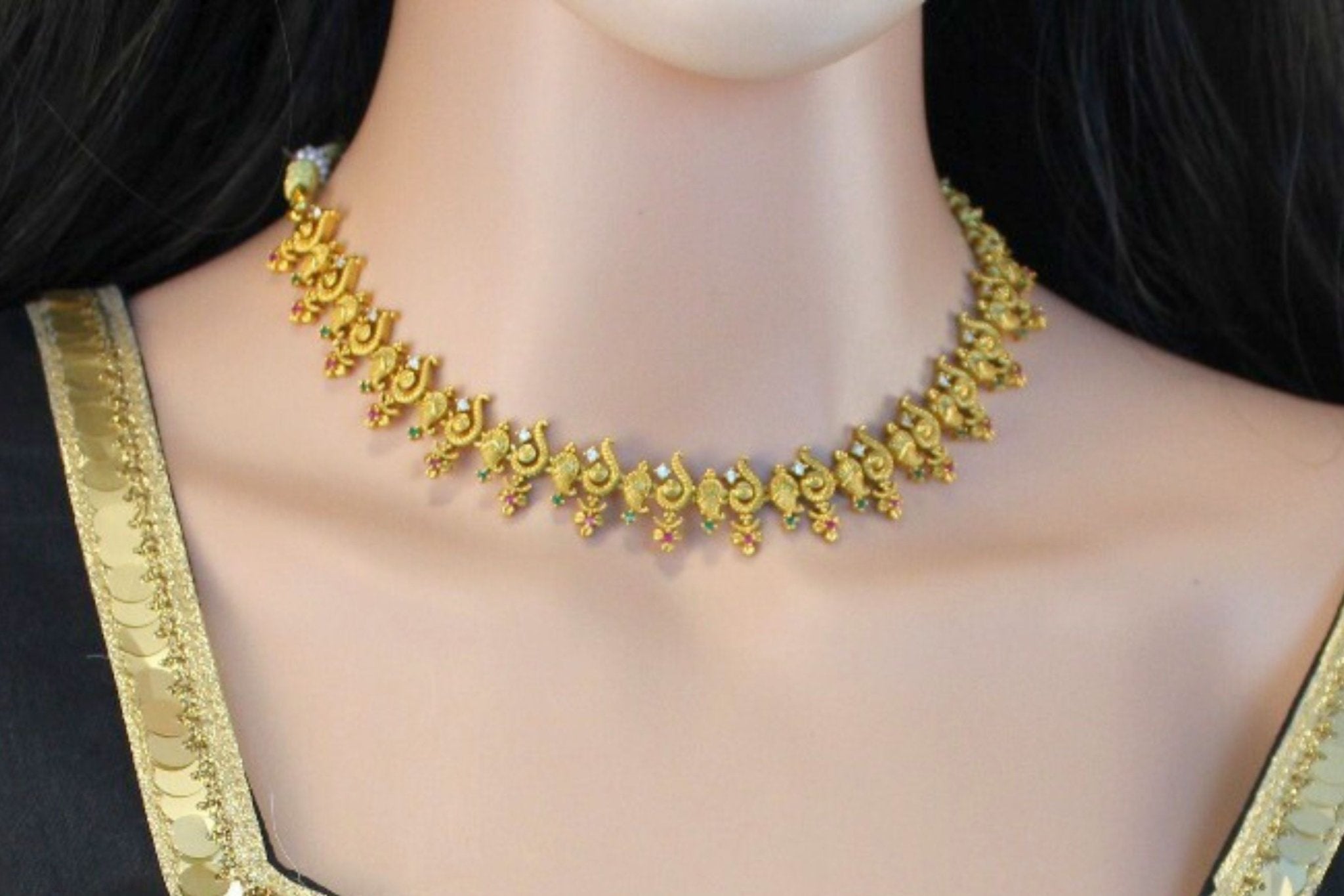 Elegant Gold Polish Stone Neck Set – Timeless Sparkle and Grace Necklace JCS Fashions