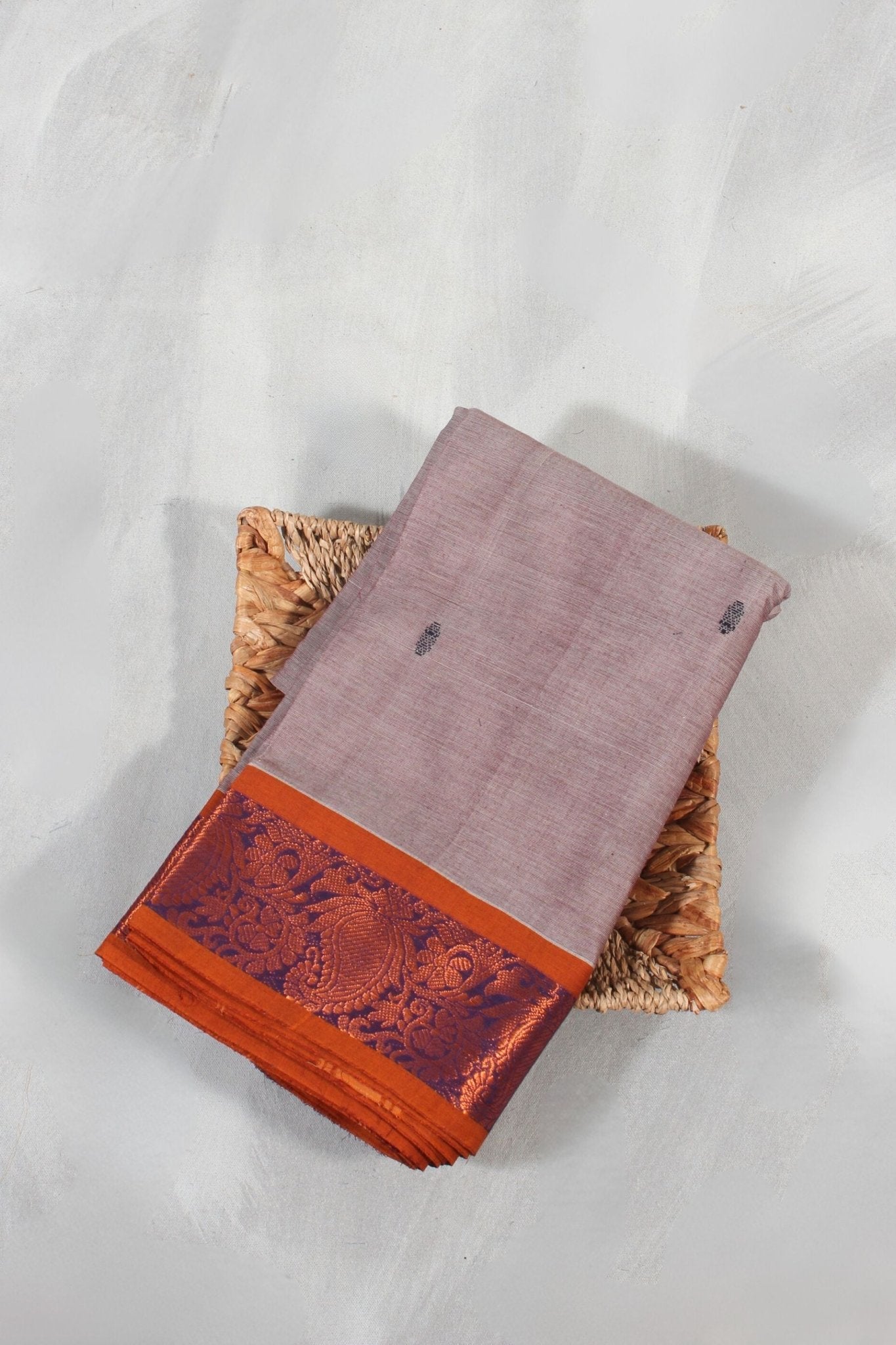 Elegant Handloom Cotton Saree with Unique Pallu - Comfort Meets Tradition Saree JCS Fashions Grey 5.5 meters