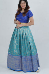 Elegant Kanchipuram Silk Lehenga with Zari Border & Beaded Organza Dupatta LEHENGA JCS Fashions