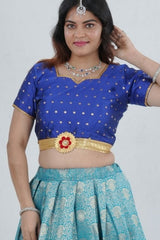Elegant Kanchipuram Silk Lehenga with Zari Border & Beaded Organza Dupatta LEHENGA JCS Fashions