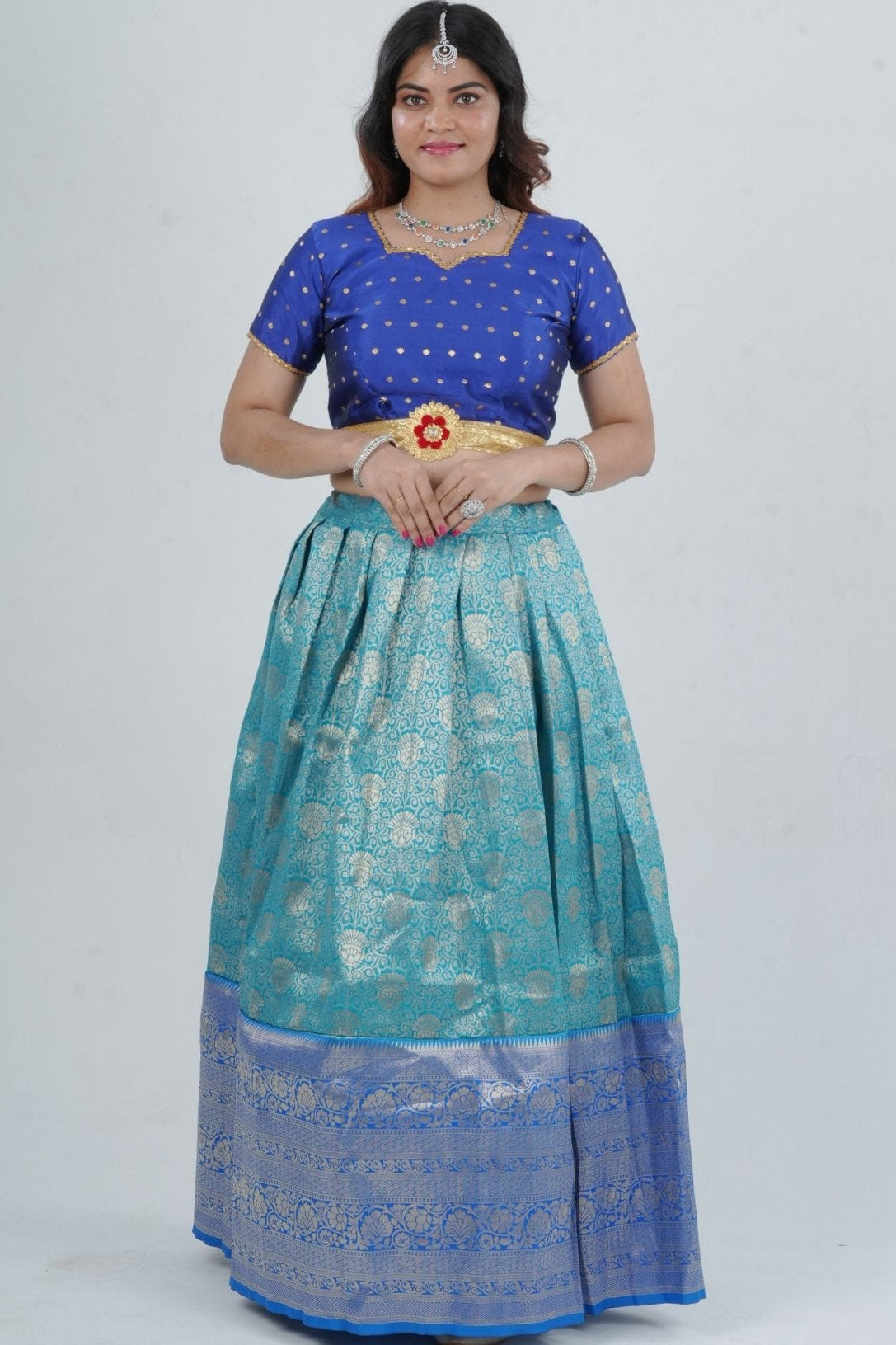 Elegant Kanchipuram Silk Lehenga with Zari Border & Beaded Organza Dupatta LEHENGA JCS Fashions