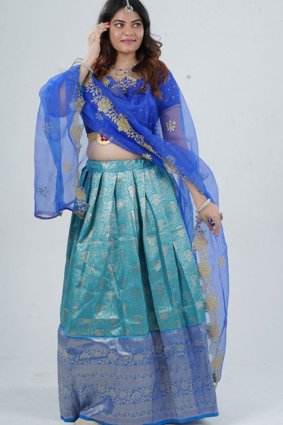 Elegant Kanchipuram Silk Lehenga with Zari Border & Beaded Organza Dupatta LEHENGA JCS Fashions