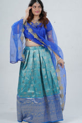 Elegant Kanchipuram Silk Lehenga with Zari Border & Beaded Organza Dupatta LEHENGA JCS Fashions