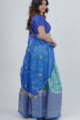 Elegant Kanchipuram Silk Lehenga with Zari Border & Beaded Organza Dupatta LEHENGA JCS Fashions