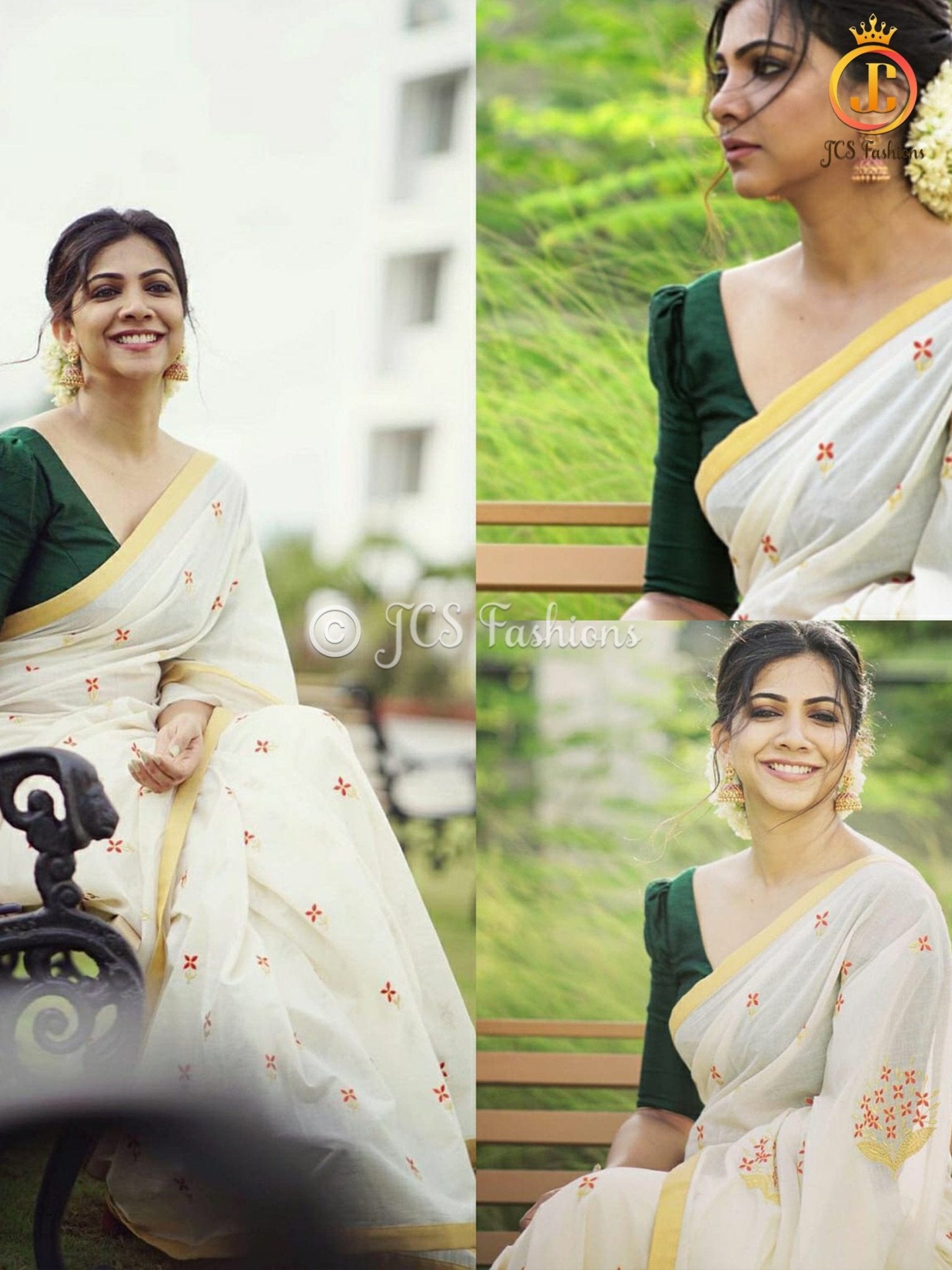 Elegant Kerala Thechipoo Saree with Rich Red Embroidery & Gold Zari Saree JCS Fashions
