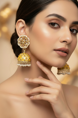 Green Kundan Jhumka Earrings With stones and imitation