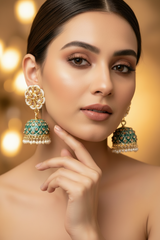 Green Kundan Jhumka Earrings With stones and imitation