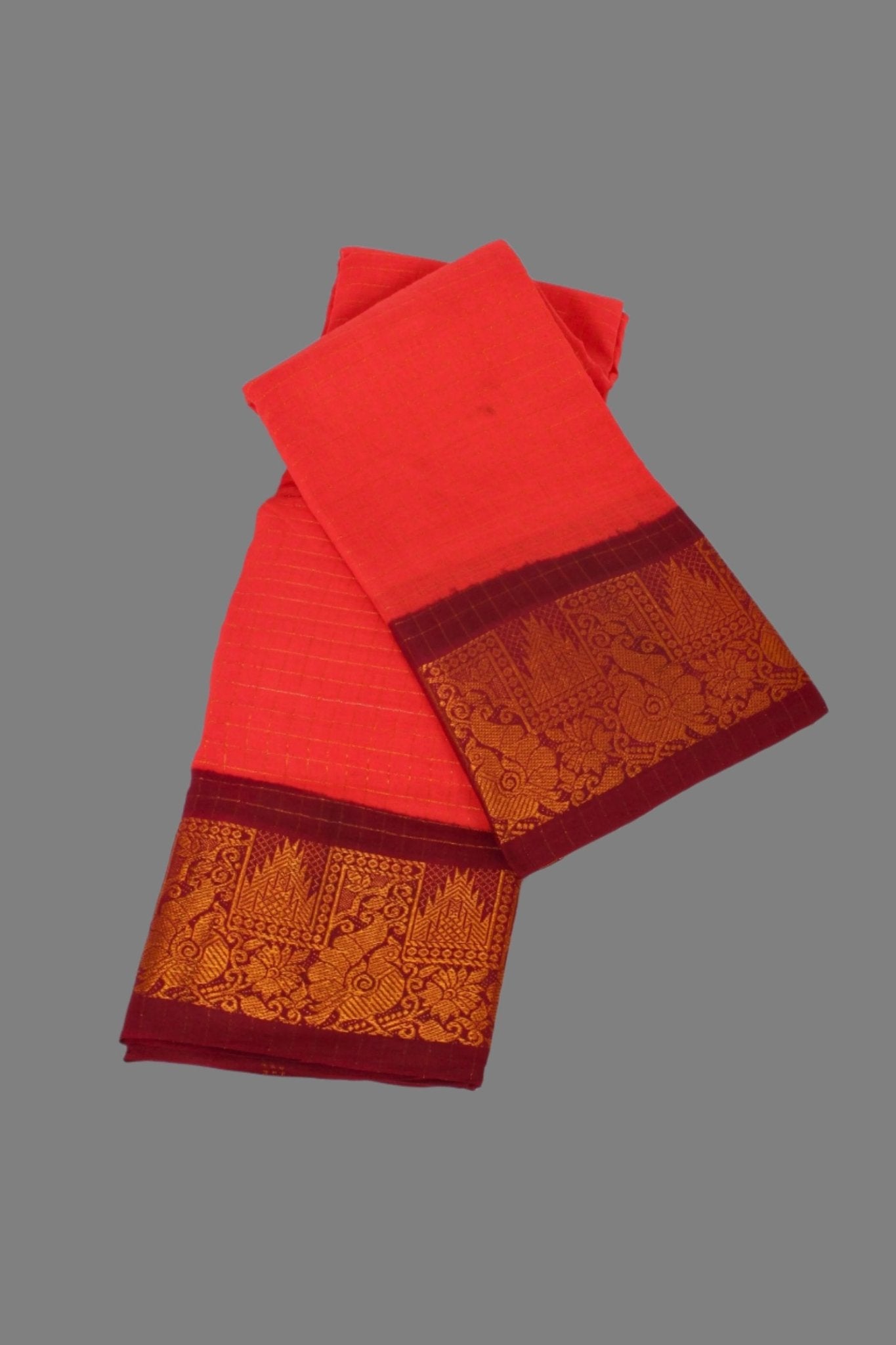 Elegant Madurai Sungudi Cotton Saree with Golden Checks - JCS Fashions Saree JCS Fashions