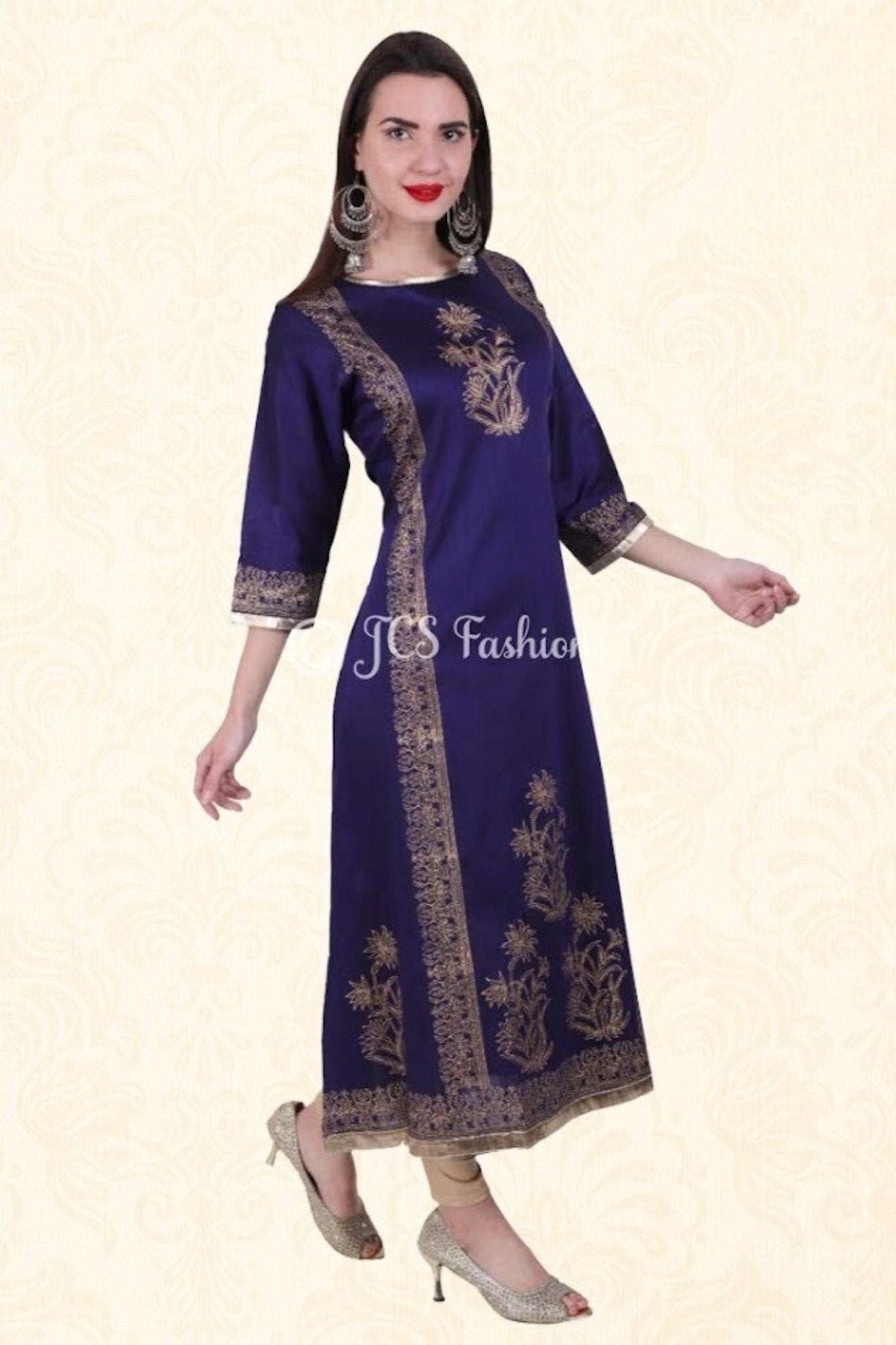 Elegant Navy Blue Anarkali Cotton Kurti - Traditional & Versatile Style KURTI JCS Fashions Navy blue XXX-Large (46)