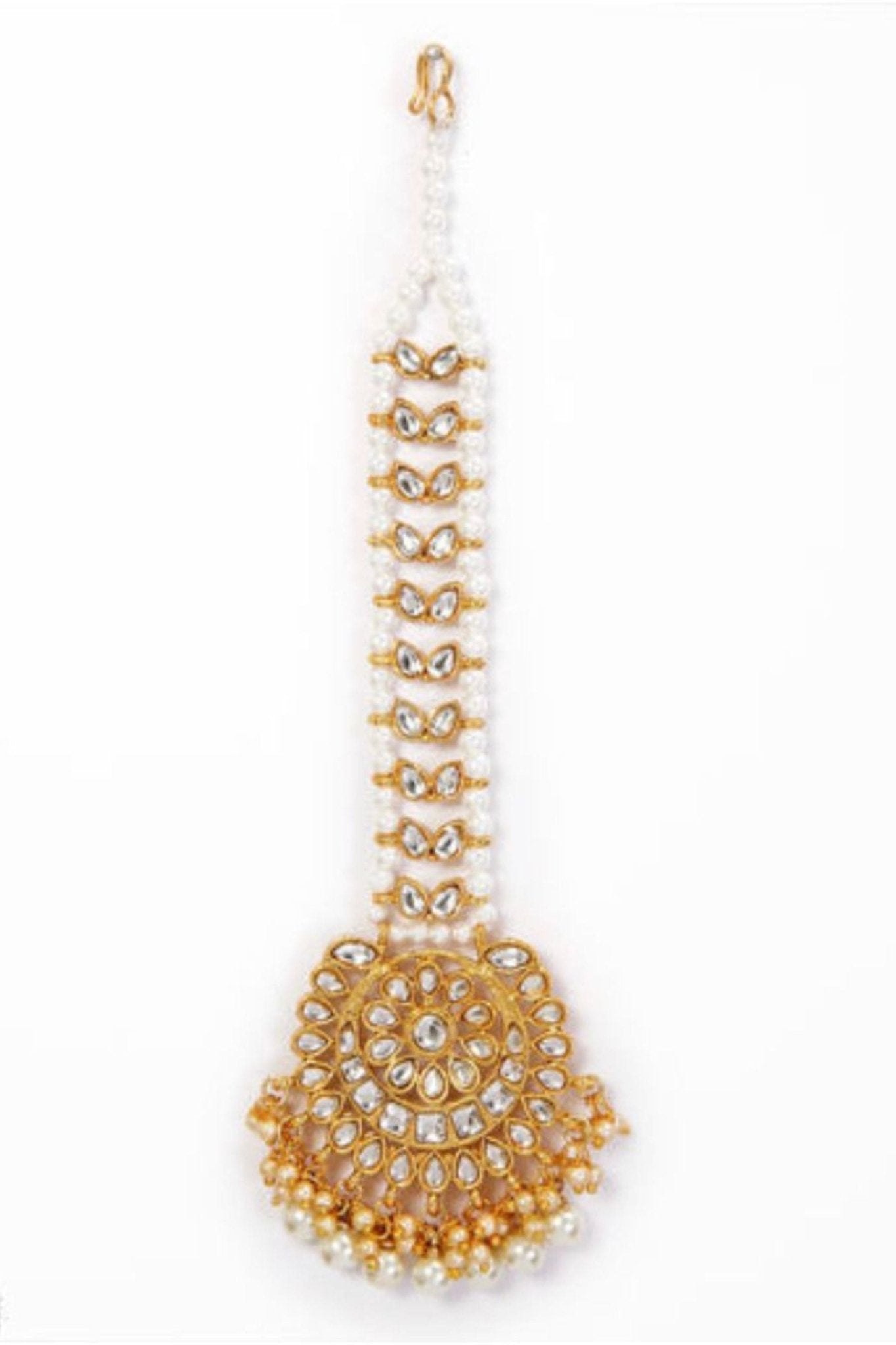 Elegant Pearl Chand Tikka - 6 Inch | JCSFashions Bridal Collection Tikka JCS Fashions White & Gold