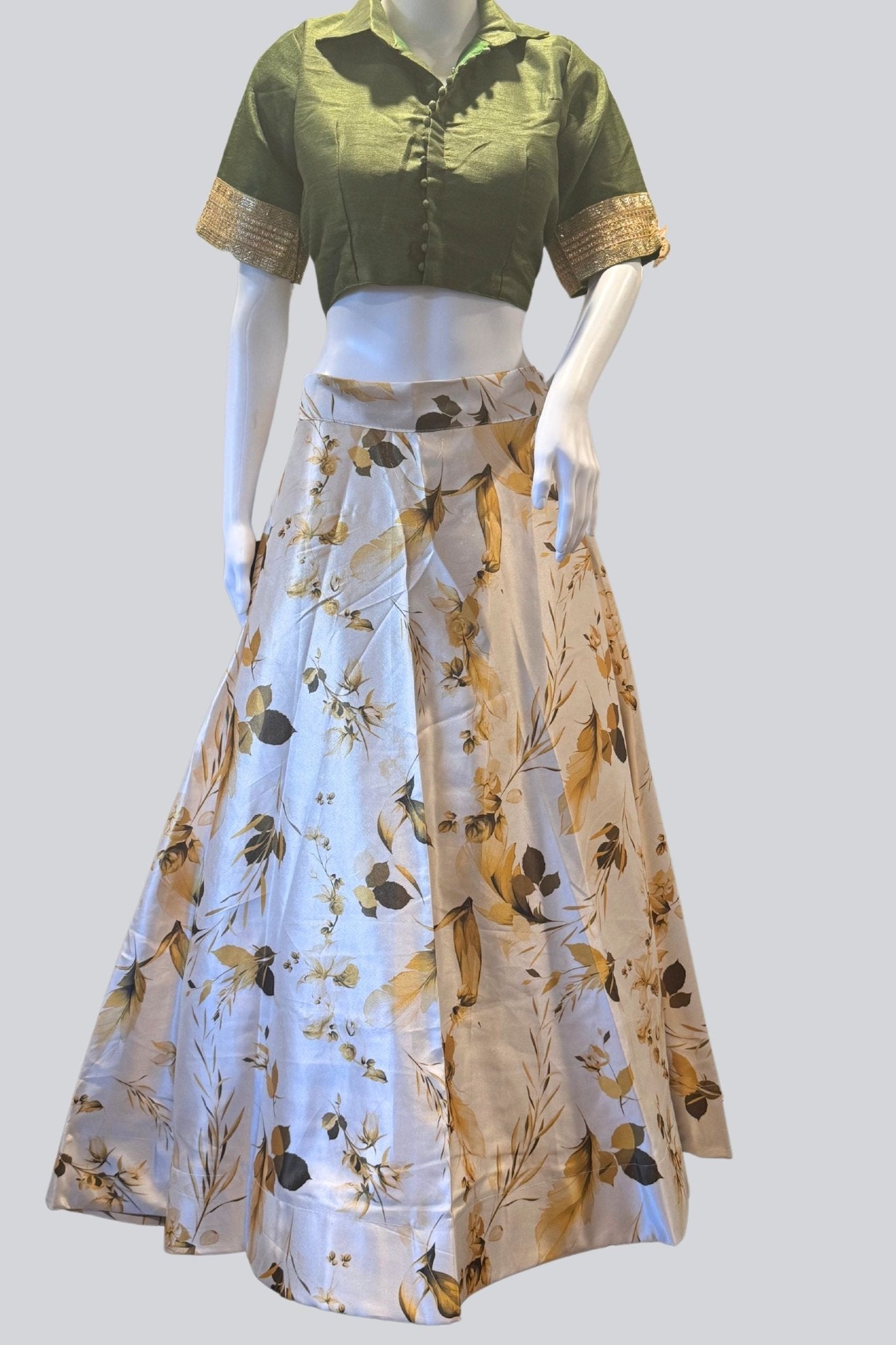 Elegant Printed Lehenga with Taffeta Silk Blouse and Dupatta Lehenga JCS Fashions Green white Medium (38)