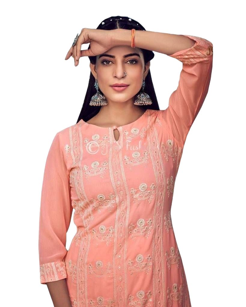 Elegant Pure Georgette Lucknowi Kurti with Cotton Skirt Kurti JCS Fashions