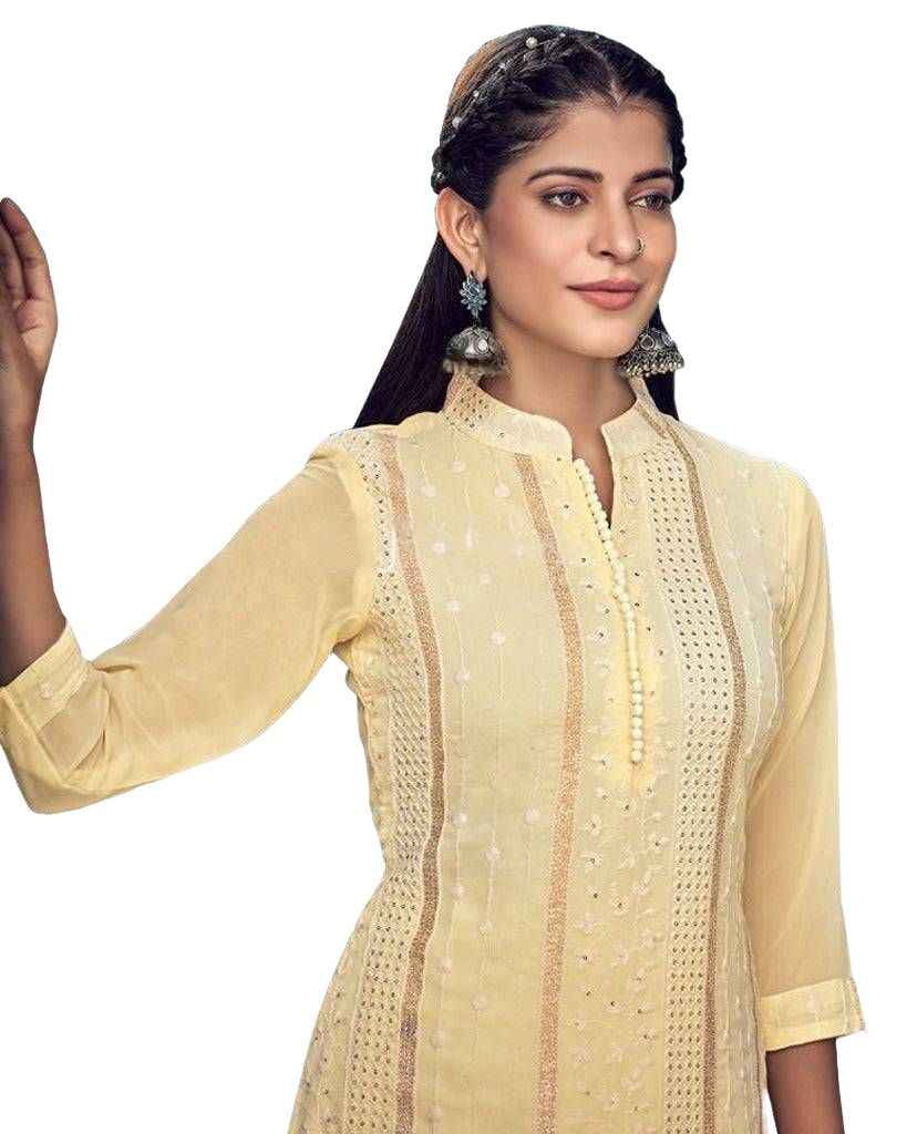 Chikan Embroidered Georgette Kurti with Skirt – Traditional Ethnic Wear Kurti JCS Fashions