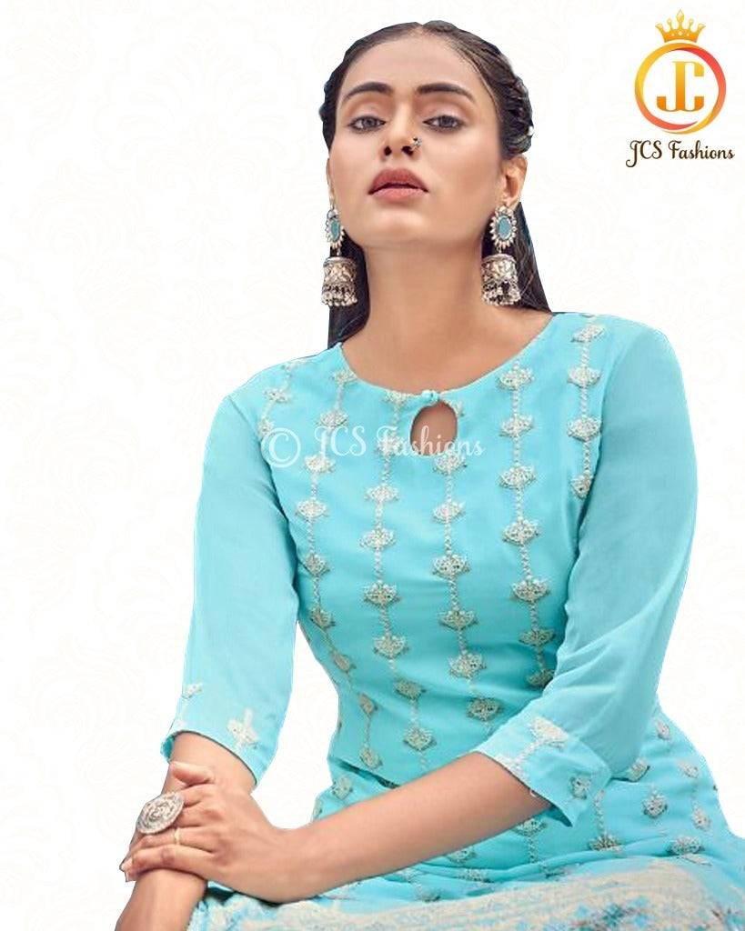 Pure Georgette Lucknowi Kurti with Inner – Elegant Chikan Work Kurti JCS Fashions