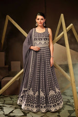 Elegant Real Georgette Embroidered Kurti Top with Versatile Sleeves KURTI JCS Fashions Brown Small (36)