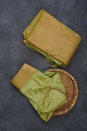 Elegant Rising Border Kanchipuram Semi-Silk Saree in Pista Green