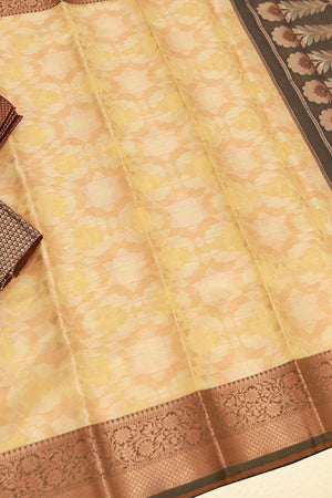 Cream Semi-Silk Saree - Artfully Crafted Traditional