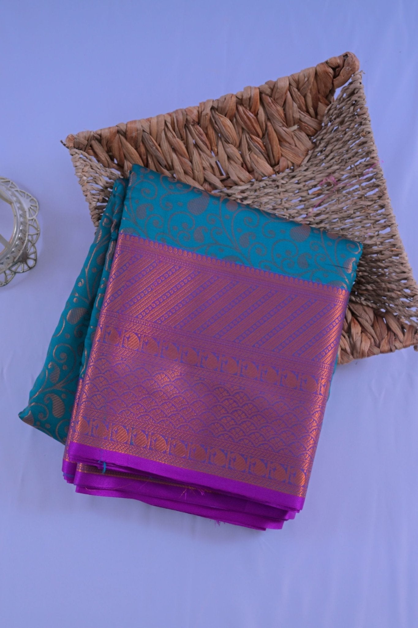 Elegant Semi-Silk Saree with Golden Zari & Mango Leaf Design -JCSFashion Saree JCS Fashions Blue 5.5 meters