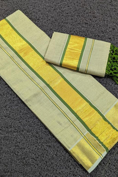 Elegant Set Mundu Collection - Premium Color Tissue with Tussels Saree JCS Fashions olive green 2.8*2 mtrs